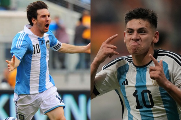 35.1 Echeverri ‘copia’ tres veces a Messi ante Brasil y entra en la historia de Argentina thumbnail